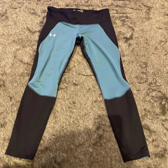 Under armour Teal black compression Cold gear leggings Sz L - Picture 5 of 11